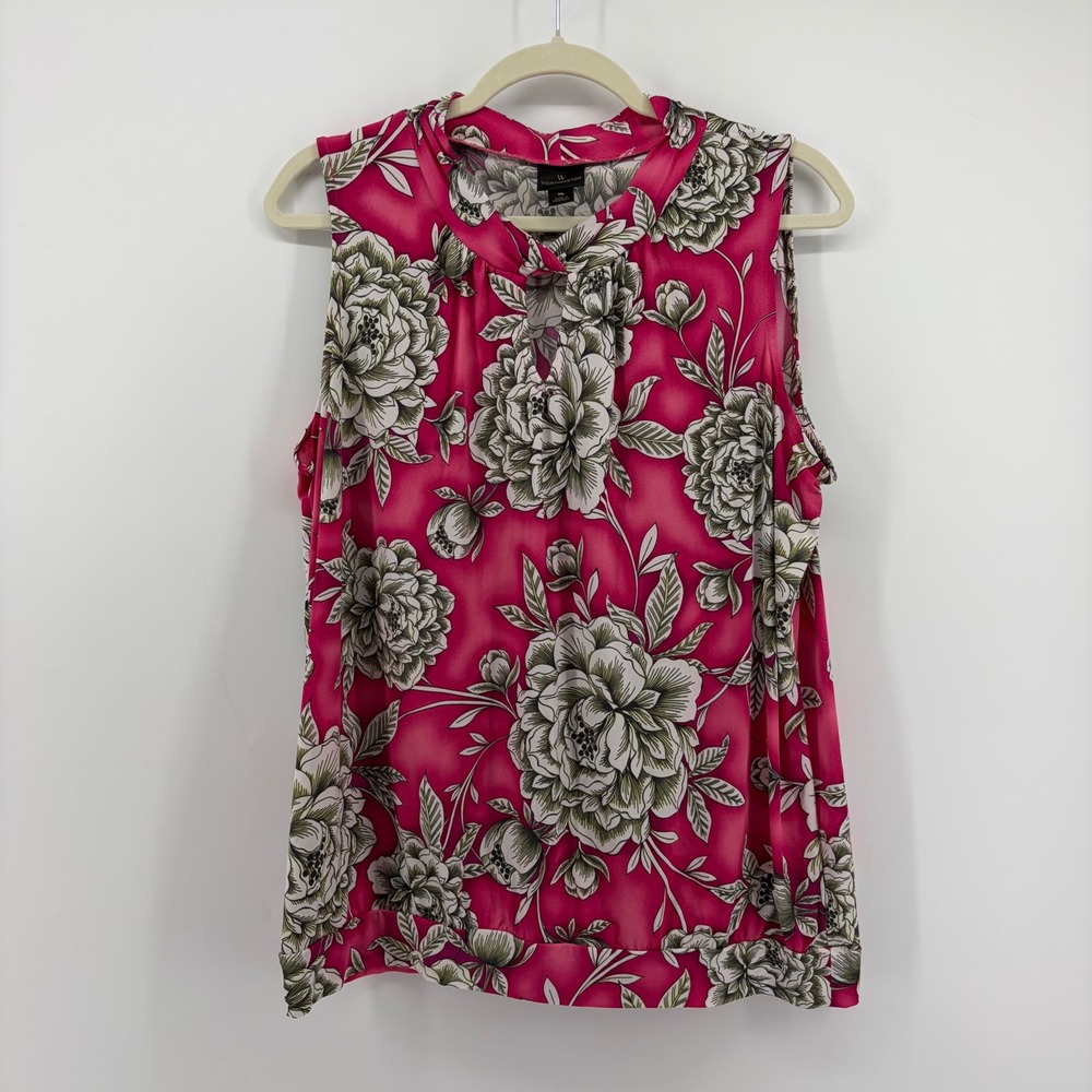 Worthington Womens XL Pink Floral Sleeveless Blouse Keyhole Twist Neck Shell